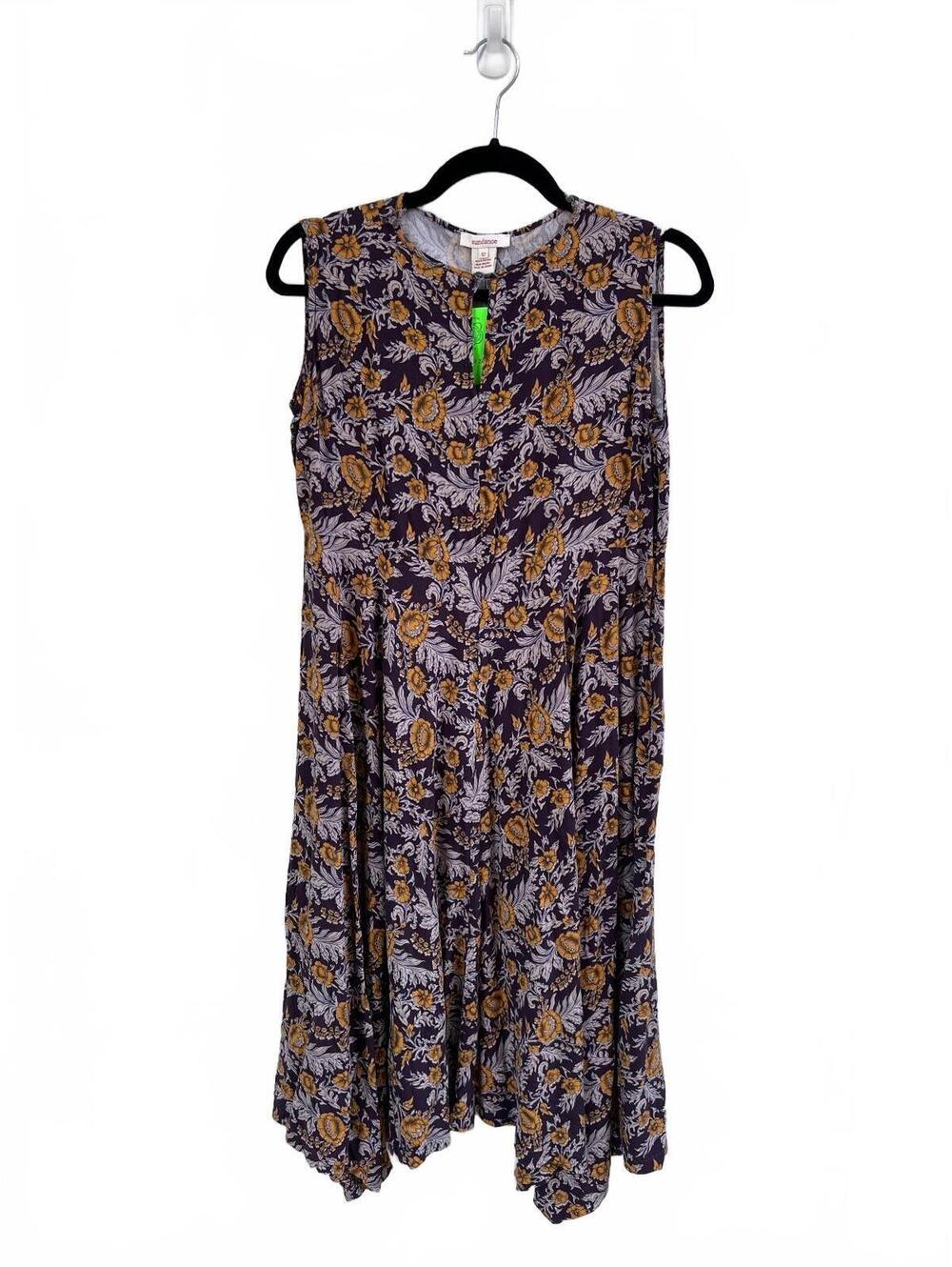 Sundance Women's Sleeveless Purple Gold Floral Rayon Dress Size 12 Boho Comfort